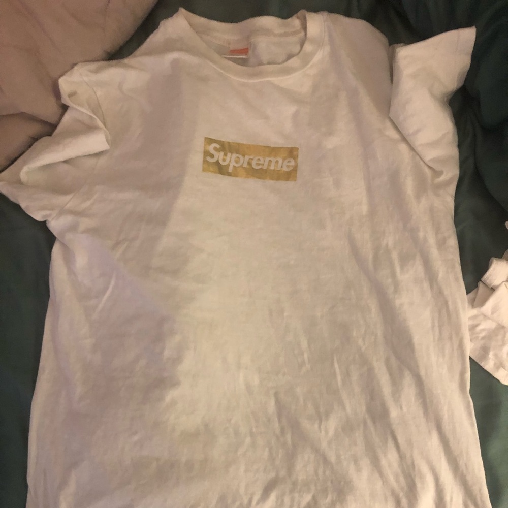Supreme Nagoya box logo tee size L gold on white